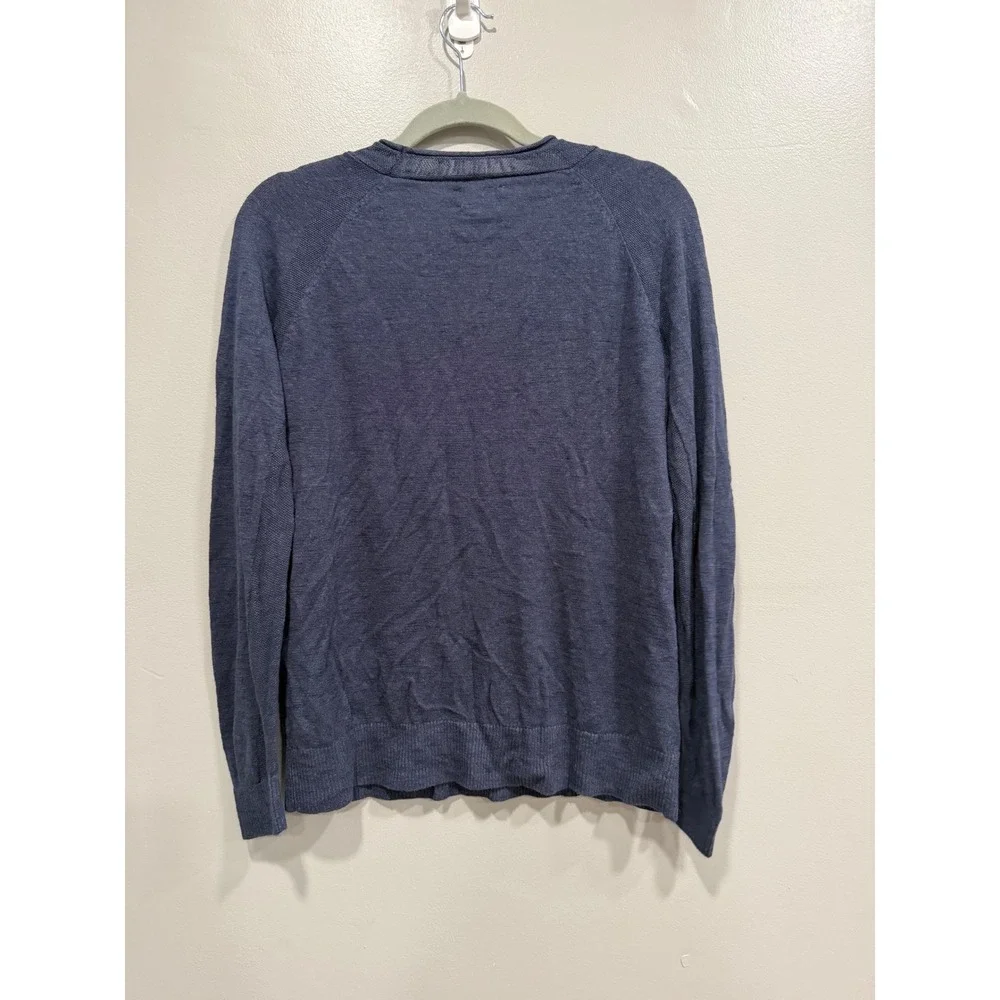 Market & Spruce Sweater Womens L Blue Linen Blend V-Neck Coastal‎ Resort